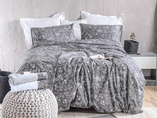 Σεντόνια Ortensia (Σετ 4τμχ) Grey Ρυθμός Υπέρδιπλo 230x260cm 100% Βαμβάκι