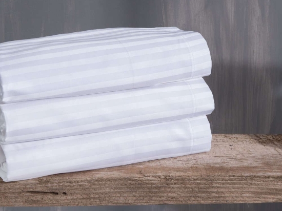 Σεντόνι Μονοχρωμο Σατέν Stripes White Ρυθμός King Size 280x300cm 100% Βαμβάκι