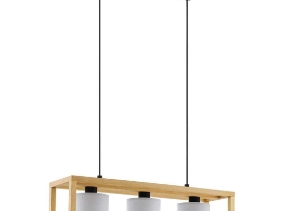 Φωτιστικό Οροφής - Ράγα Granados 390101 77x20x150cm 3xE27 25W Brown-White Eglo Ατσάλι,Ύφασμα,Ξύλο