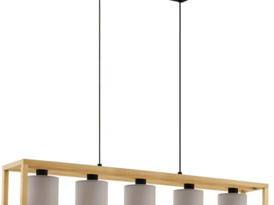 Φωτιστικό Οροφής - Ράγα Granados 390109 100x20x150cm 5xE27 25W Brown-Cappuccino Eglo Ατσάλι,Ύφασμα,Ξύλο