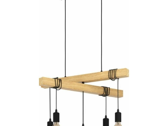 Φωτιστικό Οροφής - Ράγα 43629 Townshend 5/E27 Black-Beige Eglo Μέταλλο,Ξύλο