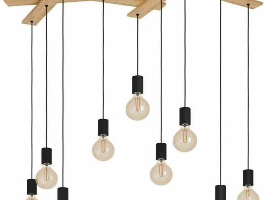 Φωτιστικό Οροφής - Ράγα 43641 Monmount 9/E27 Black-Beige Eglo Μέταλλο,Ξύλο
