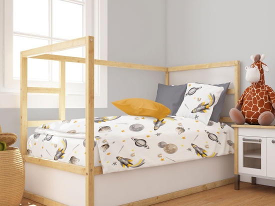 Παπλωματοθήκη Βρεφική Space Mission 183 White-Grey DimCol 120x160cm 100% Βαμβάκι