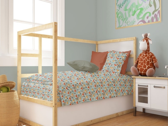 Παπλωματοθήκη Βρεφική Fox 528 Pale Cyan DimCol 120x160cm 100% Βαμβάκι