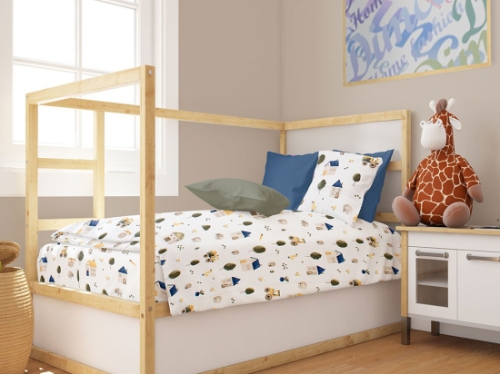 Παπλωματοθήκη Βρεφική Village 579 White-Green DimCol 120x160cm 100% Βαμβάκι