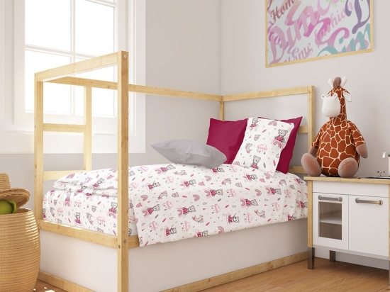 Παπλωματοθήκη Βρεφική Cloudy Bear 582 White-Pink DimCol 120x160cm 100% Βαμβάκι