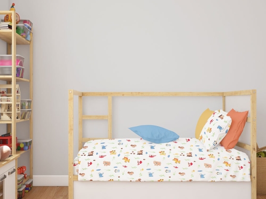 Σεντόνι Βρεφικό Forest Animals 570 White-Sky Blue DimCol Λίκνου 80x110cm 100% Βαμβάκι