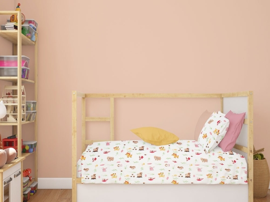 Σεντόνι Βρεφικό Forest Animals 571 White-Pink DimCol Λίκνου 80x110cm 100% Βαμβάκι