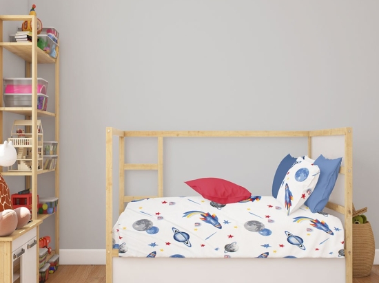 Σεντόνι Βρεφικό Space Mission 184 White-Blue DimCol Λίκνου 80x110cm 100% Βαμβάκι