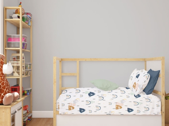 Σεντόνι Βρεφικό Rainbow 574 White-Blue DimCol Λίκνου 80x110cm 100% Βαμβάκι
