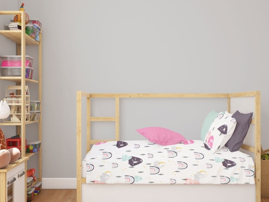 Σεντόνι Βρεφικό Rainbow 575 White-Pink DimCol Λίκνου 80x110cm 100% Βαμβάκι