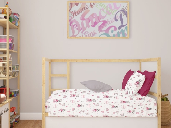 Σεντόνι Βρεφικό Cloudy Bear 582 White-Pink DimCol Λίκνου 80x110cm 100% Βαμβάκι