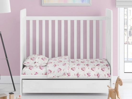 Σεντόνια Βρεφικά Unicorn 208 (Σετ 3τμχ) White-Pink DimCol Κούνιας 120x160cm 100% Βαμβάκι