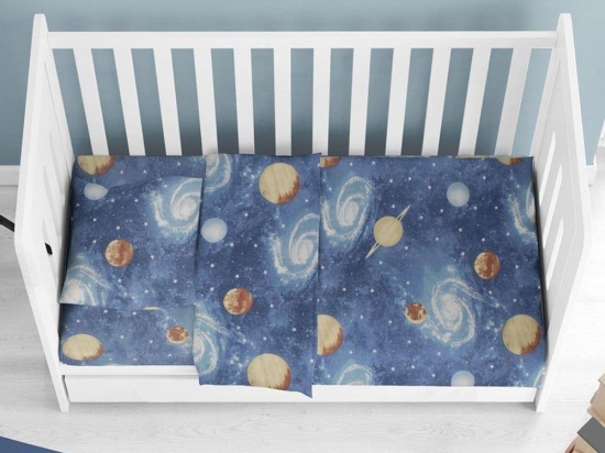 Σεντόνια Βρεφικά Milky Way 185 (Σετ 3τμχ) Blue DimCol Κούνιας 120x160cm 100% Βαμβάκι
