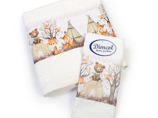 Πετσέτες Βρεφικές Forest Animals 335 (Σετ 2τμχ) White DimCol Σετ Πετσέτες 70x140cm 100% Βαμβάκι