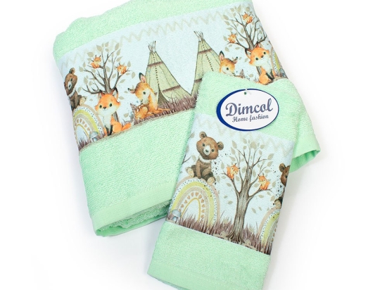 Πετσέτες Βρεφικές Forest Animals 337 (Σετ 2τμχ) Mint DimCol Σετ Πετσέτες 70x140cm 100% Βαμβάκι