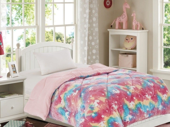 Κουβερτοπάπλωμα Παιδικό Unicorn Φωσφωριζέ Pink DimCol Μονό 160x220cm Πολυέστερ