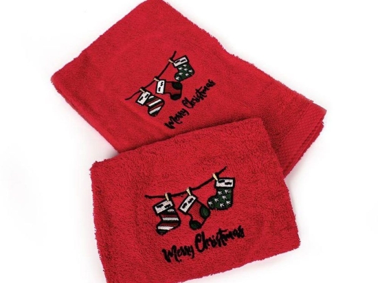 Πετσέτες Χριστουγεννιάτικες Christmas Socks (Σετ 2τμχ) Red DimCol Σετ Πετσέτες 50x90cm
