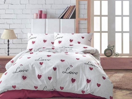 Παπλωματοθήκη Έρως 301 White-Red DimCol Μονό 160x240cm Βαμβάκι-Πολυέστερ