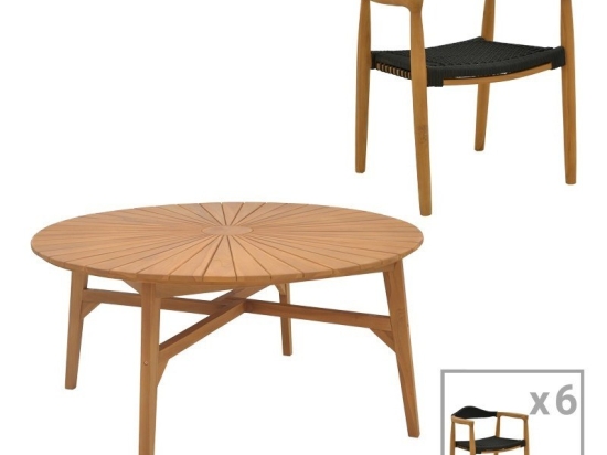 Τραπεζαρία Κήπου Ganny-Colen 340-000039 (Σετ 7Τμχ) Natural-Black 7 Θέσεων