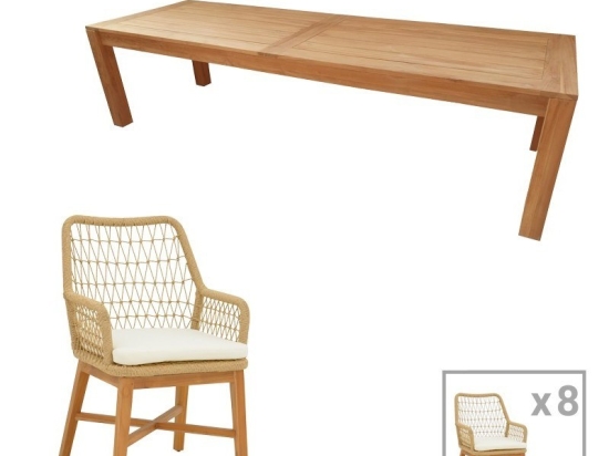 Τραπεζαρία Elaiza-Pablo (Σετ 9Τμχ) 343-000047 240x100x76cm Natural-Beige 8 Θέσεων