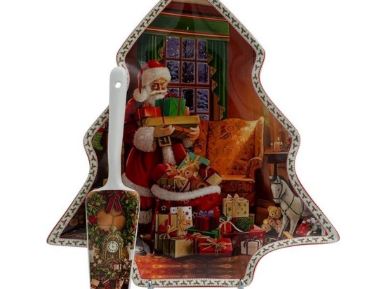 Χριστουγεννιάτικη Πιατέλα Με Σπάτουλα Santa 372-223-101 30cm Multi