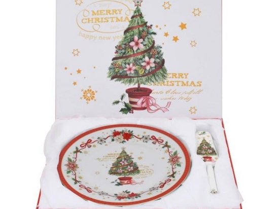 Χριστουγεννιάτικη Πιατέλα Με Σπάτουλα Xmas Tree (Σετ 2Τμχ) 372-99-118 27cm Multi