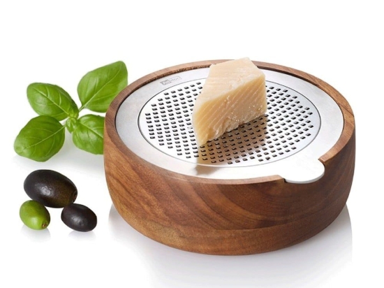 Τρίφτης Με Ξύλινο Δοχείο Design GG30 13,3x5cm Natural-Inox AdHoc Ανοξείδωτο Ατσάλι