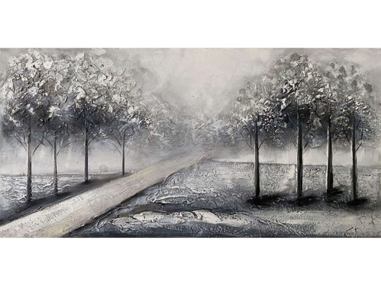 Πίνακας Καμβάς Δάσος Με Μονοπάτι 15-00-23562 120x60cm Grey-White Marhome Οριζόντιοι Ξύλο,Καμβάς