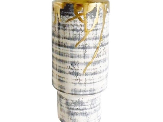 Βάζο Διακοσμητικό Kayle 61146 12,5x12,5x28cm Beige-Gold Artekko Κεραμικό