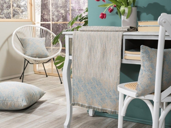 Τραβέρσα Felicia 05 Blue Teoran 45X180 Βαμβάκι-Πολυέστερ