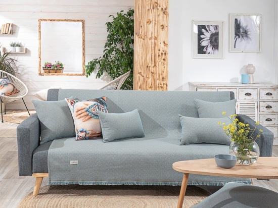 Ριχτάρι Sorrento 08 Blue Teoran Τριθέσιο 180x300cm Βαμβάκι-Πολυέστερ