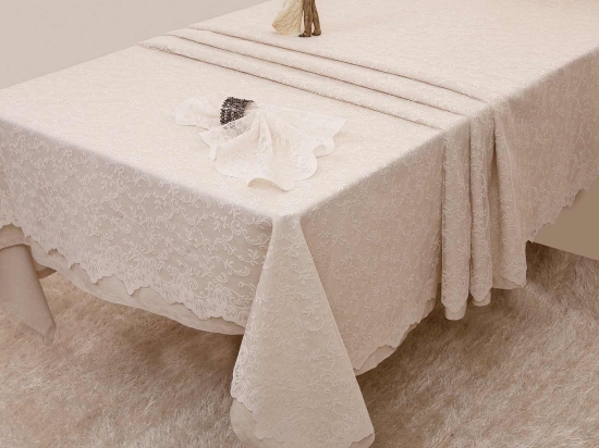 Τραπεζομάντηλα Με Δαντέλα Σετ 2τμχ. 2331 Ivory Anna Riska 160X160 Βαμβάκι-Πολυέστερ