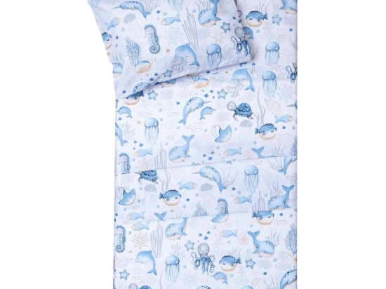 Σεντόνια Βρεφικά Βυθός (Σετ 2τμχ) White-Blue Viopros Λίκνου 80x100cm 100% Βαμβάκι