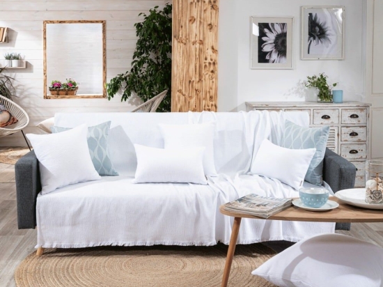 Ριχτάρι Anzio 00 White Teoran Διθέσιο 180x250cm Βαμβάκι-Πολυέστερ