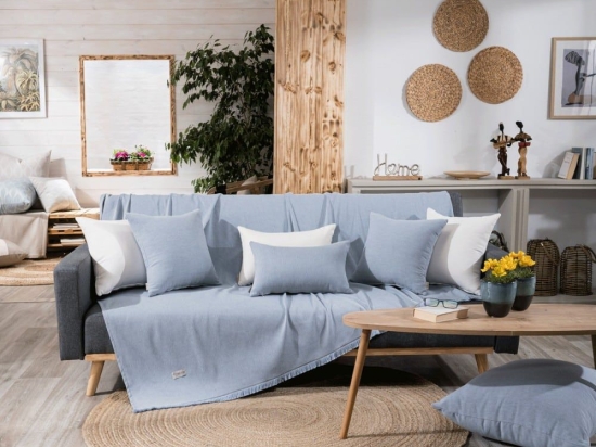 Ριχτάρι Ostia 05 Blue Teoran Τριθέσιο 180x300cm Βαμβάκι-Πολυέστερ