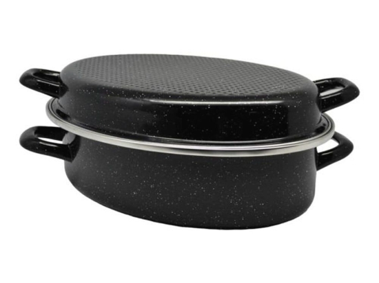 Γάστρα Οβάλ Εμαγιέ Με Σχάρα 832125 34x24x12cm Black Ankor Εμαγιέ