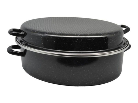 Γάστρα Οβάλ Εμαγιέ Με Σχάρα 832149 42x32x16cm Black Ankor Εμαγιέ