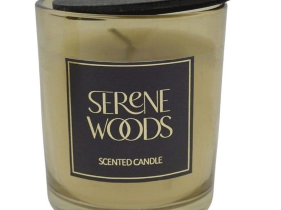 Αρωματικό Κερί Σε Δοχείο Serene Woods 833221 7x7x7,8cm Black-Beige Ankor Γυαλί