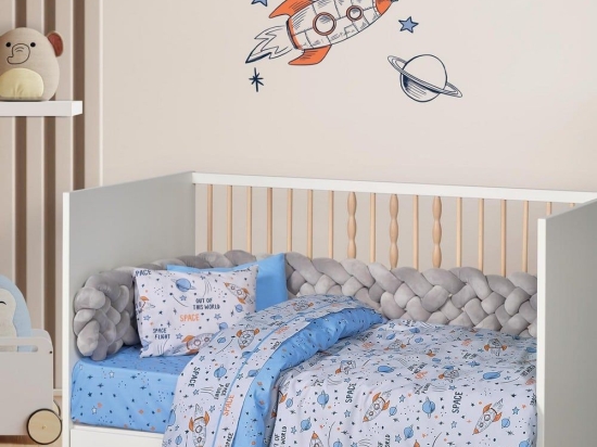 Σεντόνια Βρεφικά 4912 (Σετ 3τμχ) Blue-Grey-Orange Das Home Κούνιας 130x170cm 100% Βαμβάκι