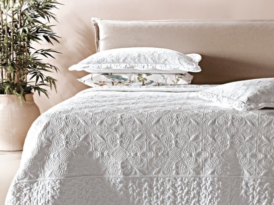 Κουβερλί Kiara (Σετ 3τμχ) White Kentia King Size 260x250cm Βαμβάκι-Μικροφίμπρα
