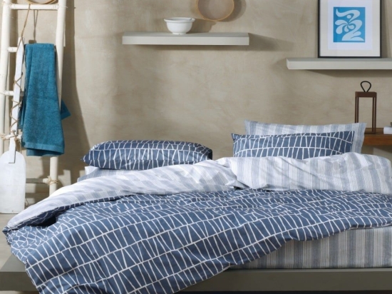 Σεντόνια Tobert (Σετ 3τμχ) Blue-White Kentia Μονό 160x270cm 100% Βαμβάκι