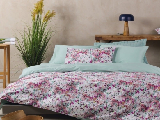 Κουβερλί Maybell 14 Green-Pink Kentia Υπέρδιπλo 230x250cm 100% Βαμβακοσατέν
