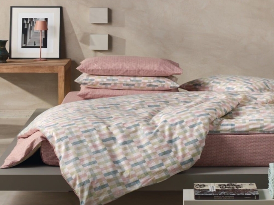 Σεντόνια Kansas 18 (Σετ 4τμχ) Salmon Pink-Green Kentia Υπέρδιπλo 240x270cm 100% Βαμβάκι