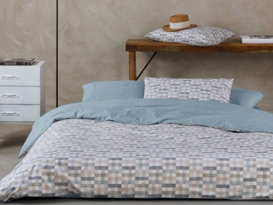 Παπλωματοθήκη Kansas 16 (Σετ 2τμχ) Blue-Beige Kentia Μονό 160x240cm 100% Βαμβάκι