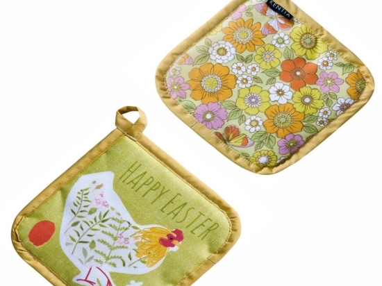 Πιάστρες Easter 24 02 (Σετ 2τμχ) Multi Kentia 20x20cm Βαμβάκι-Πολυέστερ