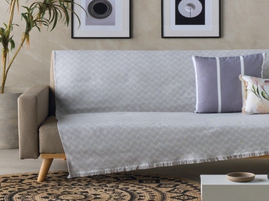 Ριχτάρι Marcel 32 Ecru-Light Grey Kentia Τριθέσιο 180x280cm Βαμβάκι-Πολυέστερ