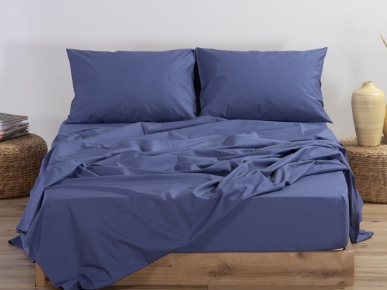 Σεντόνι Με Λάστιχο Basic Indigo Nef-Nef Διπλό 120x230cm Με Λάστιχο 100% Βαμβάκι