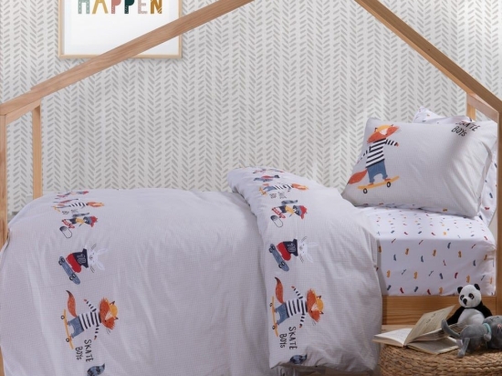 Σεντόνια Παιδικά Skate With Style (Σετ 3τμχ) Grey-Red Nef-Nef Μονό 170x260cm 100% Βαμβάκι