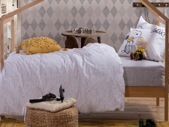 Σεντόνια Παιδικά Snoopy Smak (Σετ 3τμχ) White-Grey Nef-Nef Μονό 170x260cm 100% Βαμβάκι